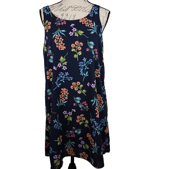 Philosophy Dresses & Skirts - Philosophy | A Line Swing Dress Navy Lined Sleeveless Floral Keyhole Back | Sz S